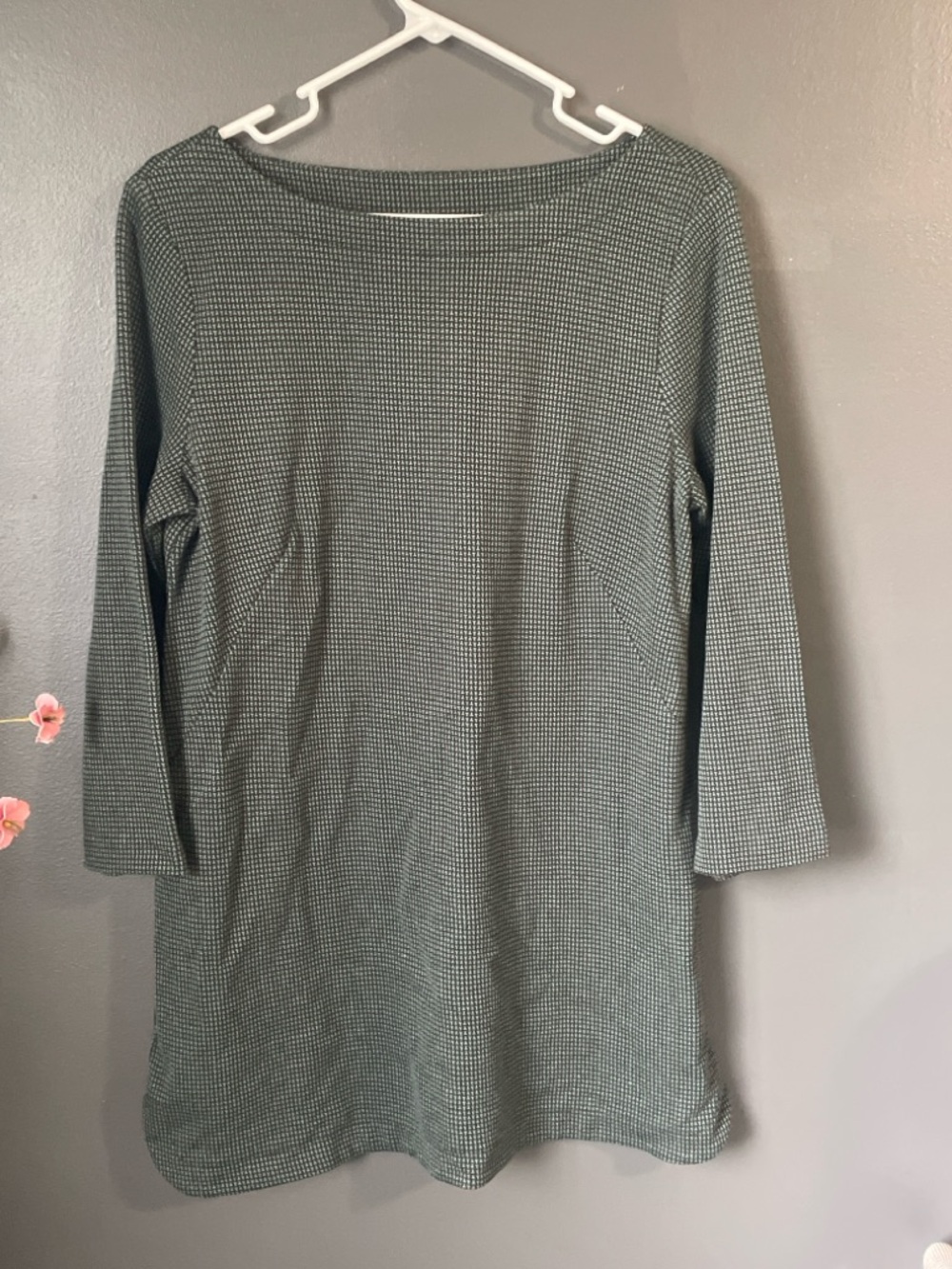 J.Jill Ponte Knit Shift Dress Green Micro Print 3/4 Sleeve Career Casual Size M